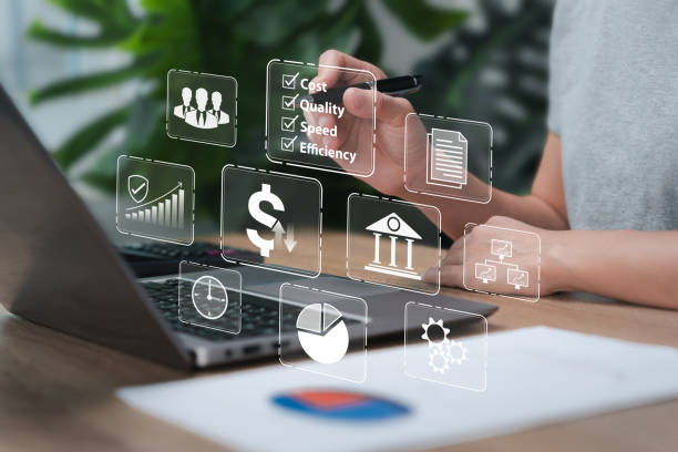 istock Performance concept of increased quality, speed, efficiency, Reduced cost concept.Women management cost, quality of product Planning good marketing strategy, Target good quality, effective business 1990170492