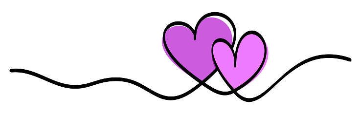 Two interlinked hearts in a continuous line drawing. Vector illustration