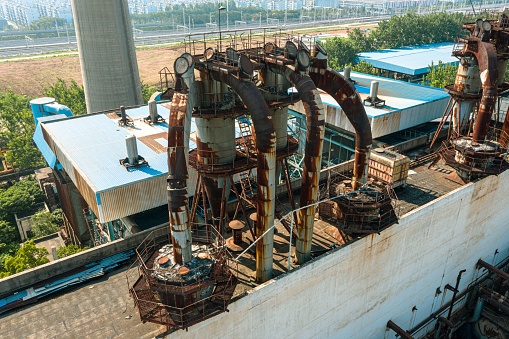 A close-up of industrial equipment in abandoned thermal power plants