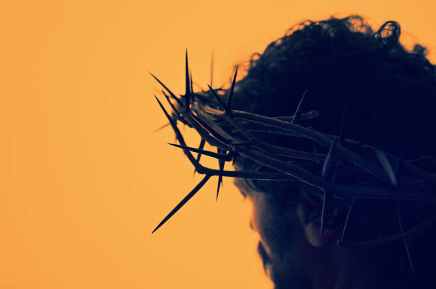 Jesus Christ Portrait with crown of thorns stock photo