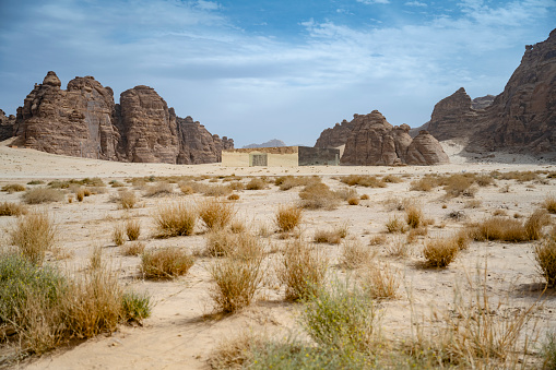 Sand dunes in rocks in the Sahara desert