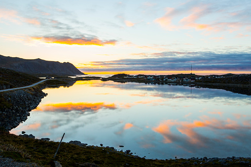 Autumn sunset and landscape in Nordkapp, Norway