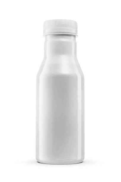 istock White small plastic bottle for dairy products isolated on white. Milk, yogurt, drinks package. 1990227893