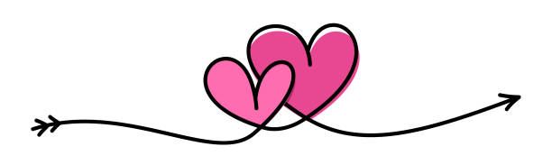 Line art hearts with arrow. Line art hearts with arrow. Happy Valentine's day banner or letter template. Vector illustration happy valentine day clip art stock illustrations