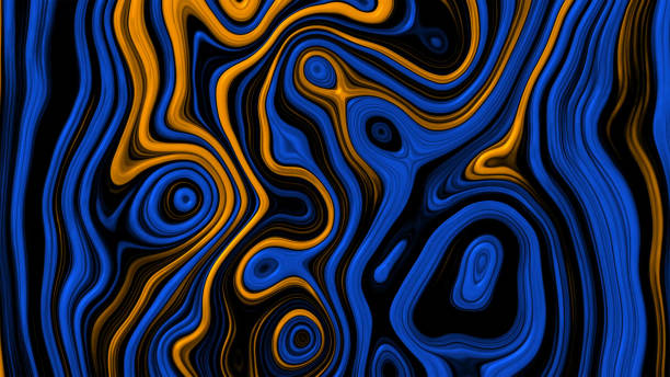 istock Seamless abstract wavy psychedelic background in tone of orange, blue and black wavy contour lines. 1990235222