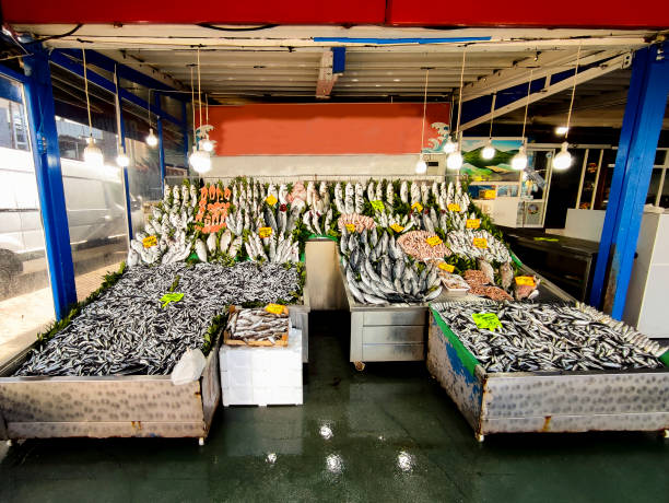 Selling fish seafood at bazaar in istanbul turkey