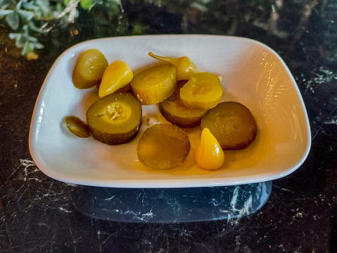 serving turkish salad pickled cucumber dish in ankara turkey