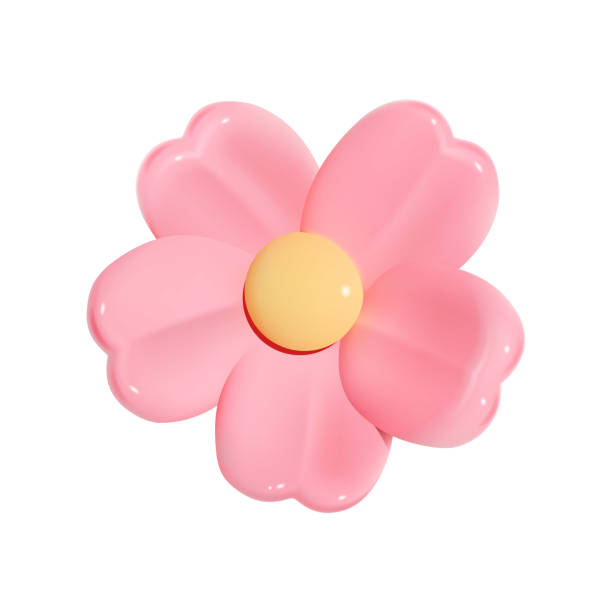 istock 3D Single Pink Flower Blossom with Yellow Center. 1990245824