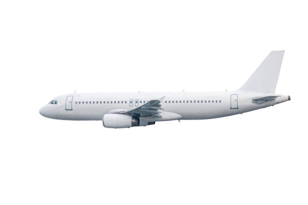 istock Modern passenger jet plane flying isolated on white background 1990269502