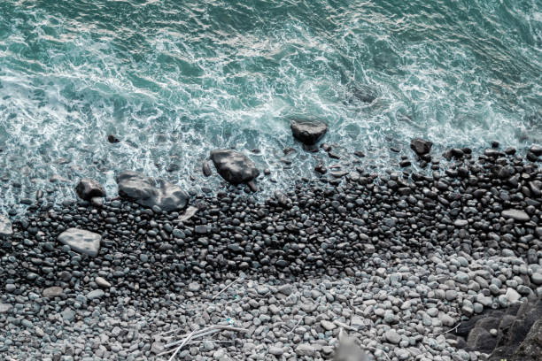 istock waves on the rock beach aerial view from top 1990274832