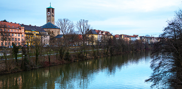 the pegnitz river and bamberg germany in winter as panorama