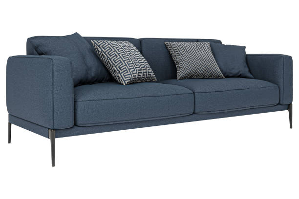 istock Modern blue fabric sofa with pillows isolated on white background. Furniture Collection. 1990276428