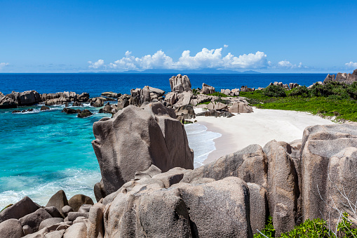 anse marron is a hidden dream beach on la digue island, not easy to get there, but worth.
