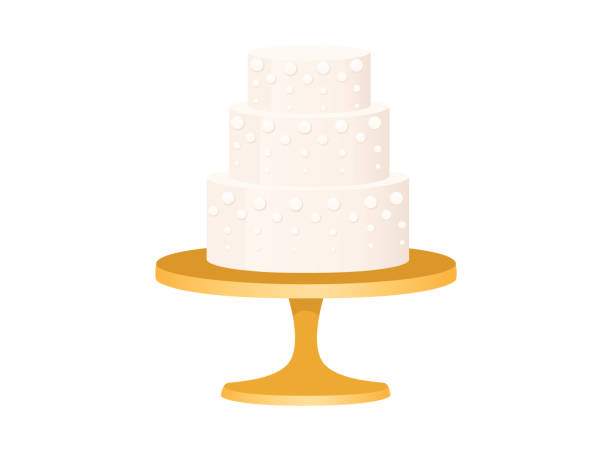 istock Wedding cake with thee levels on golden stand vector illustration isolated on white background 1990333689