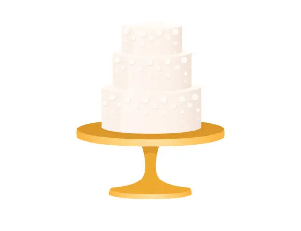 Vector illustration of Wedding cake with thee levels on golden stand vector illustration isolated on white background