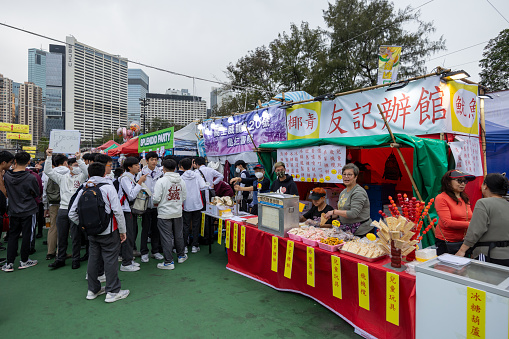 Hong Kong - February 6, 2024 : People at the Lunar New Year Fair in Victoria Park, Causeway Bay, Hong Kong.