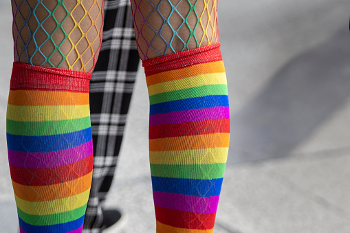 LGBT rainbow-colored tights to support the Pride parade