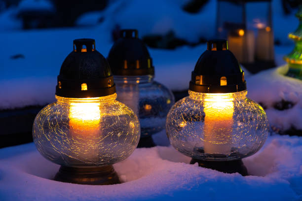 View of the cemetery on a winter evening