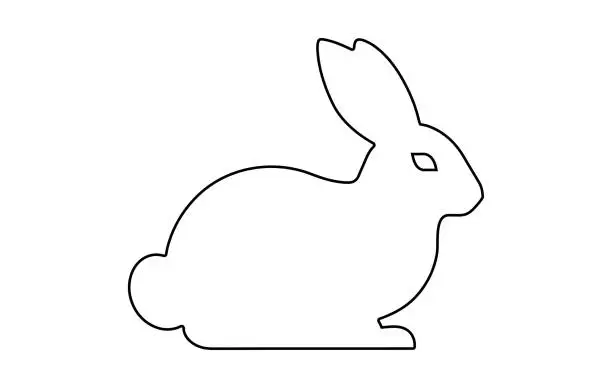 Vector illustration of Rabbit outline. Easter Bunny. Isolated on white background. A simple black icon of hare. Cute animal. Ideal for logo, emblem, pictogram, print, design element for greeting card, invitation.
