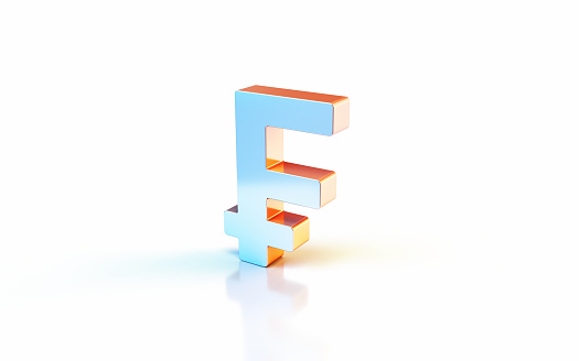 3D metallic E letter over orange background