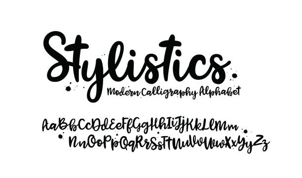 ilustrații de stoc cu vector desenat manual font. pensulă litere pictate. - caligrafie
