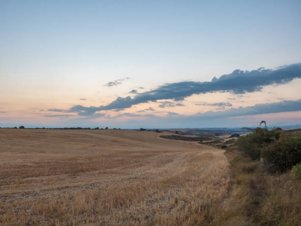 istock sunset with some clouds on a blue sky over a harvested corn field 1990385711