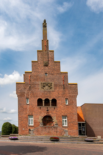 Front view of building of Former city hall of Medemblik in old town, Noord-Holland, Netherlands