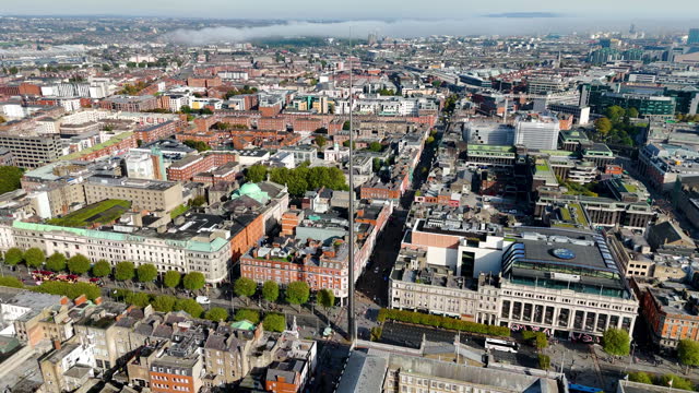 Aerial view of the Dublin spire of symbol, Dublin city centre, Aerial View of the Dublin Spire, O'Connell Street, Ireland