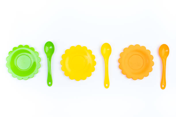 Children's toy dishes, isolated on a white background