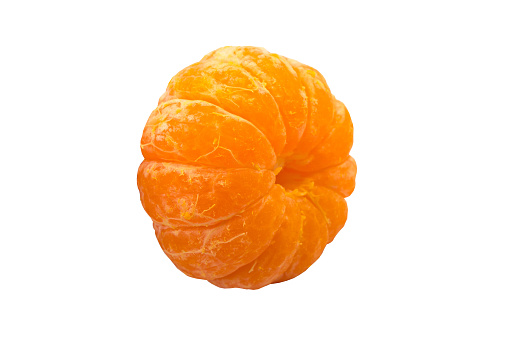 Fresh fruits. Peeled tangerine isolated on white background