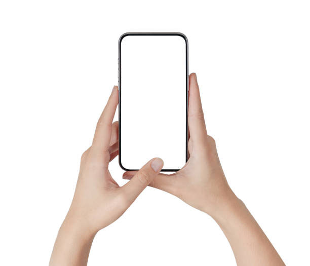 istock Hand holding smartphone with blank screen isolated on white background. 1990429974