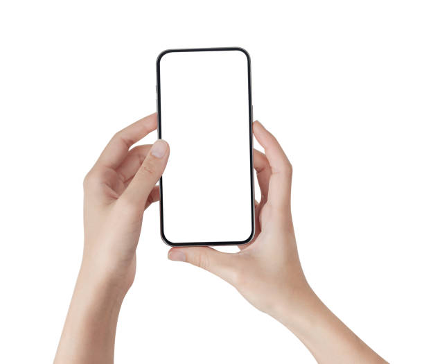 istock Hand holding smartphone with blank screen isolated on white background. 1990429978