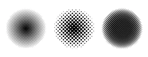 Vector illustration of Monochrome pop art halftone circle set.