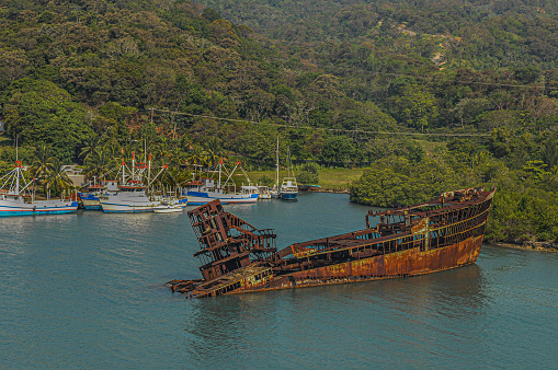 Wreck of a cargo ship near the coast in the Black Sea