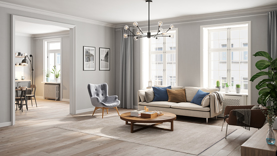 Scandinavian style living room interior.