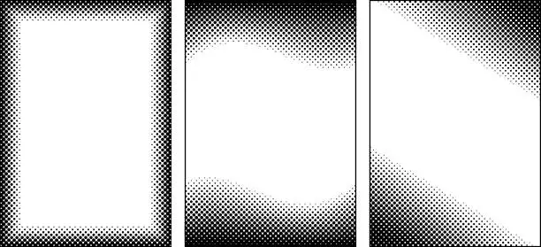 Vector illustration of Monochrome halftone dotted frame set