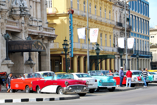 Havana, Cuba - January 26th 2018: Vintage cars on Havana street