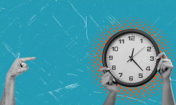 istock Art collage featuring Hands holding a watch, art collage. 1990488847
