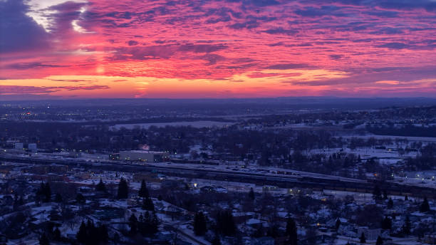 istock Colorful sunset over a winter landscape. 1990500871