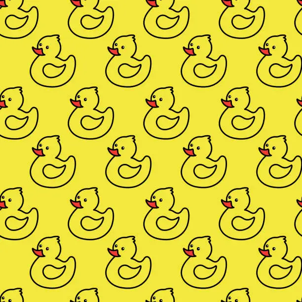 Vector illustration of Funny yellow rubber ducks. Cute seamless pattern