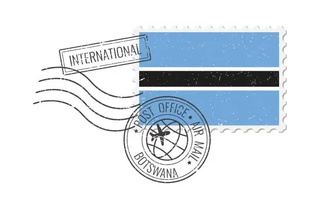 Vector illustration of Botswana grunge postage stamp. Vintage postcard vector illustration with Botswanan national flag isolated on white background. Retro style.