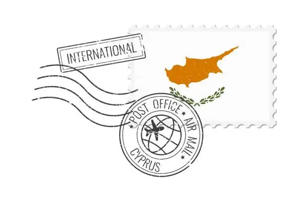 Vector illustration of Cyprus grunge postage stamp. Vintage postcard vector illustration with Cypriot national flag isolated on white background. Retro style.