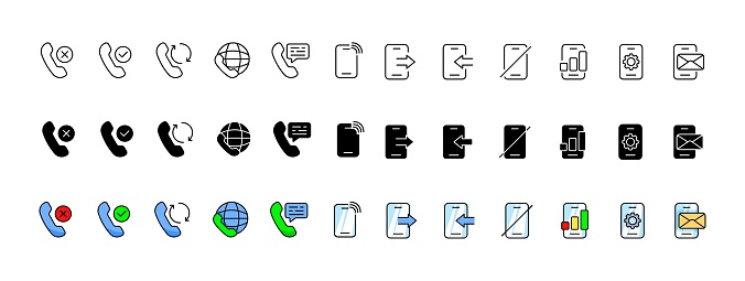 Call icon collection. Call icons. Linear, silhouette and flat style. Vector icons