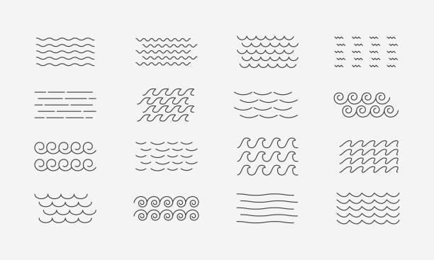 illustrazioni stock, clip art, cartoni animati e icone di tendenza di set di modelli di linee onde. onde del mare o dell'oceano. illustrazione vettoriale - motivo a onde