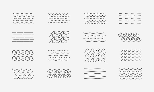 Waves line pattern set. Sea or ocean waves. Vector illustration