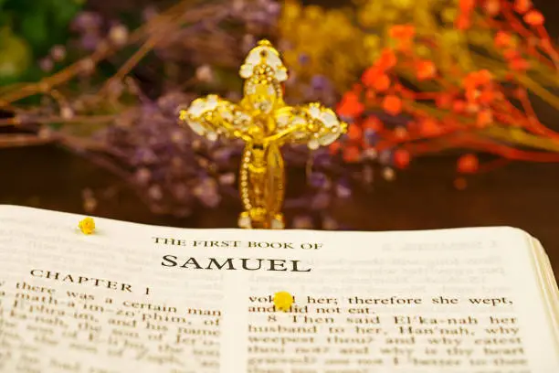 The Holybible book of The First book of samuel Index for background and inspiration with vintage lighting