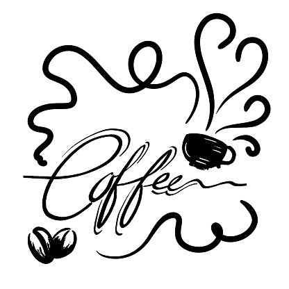 Hand Drawn Coffee With Lettering on a transparent base (you can place the file over any color).