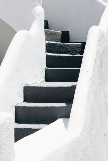 Santorini, Greece- September 17, 2017: Stairs in Santorini with sea view