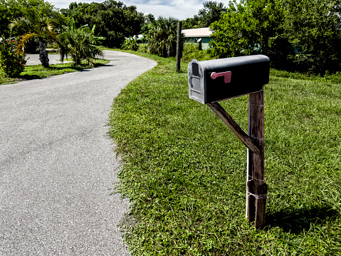 Close up one residential black mailbox in Florida