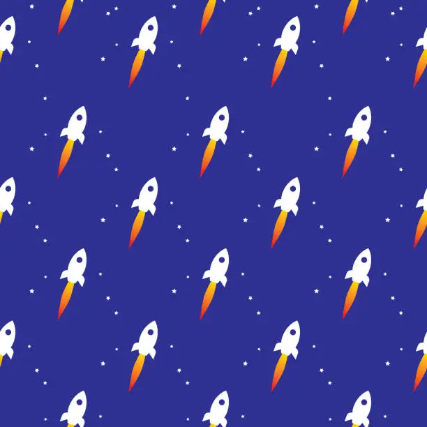 Vector illustration of White Rockets Blasting Off Seamless Pattern